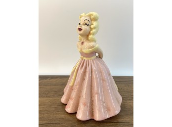 Ceramic Figurine Of A Woman In Pink Dress With Hat Signed Holland Mold