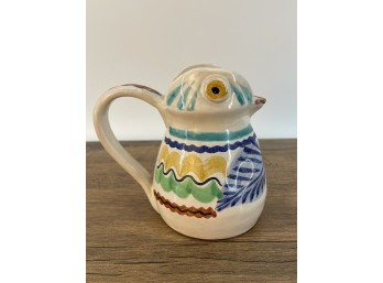 Mexican Majolica Ceramic Frog Creamer Pitcher With Painted Decoration