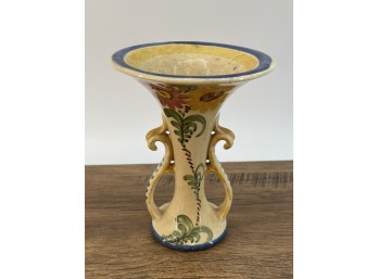Ceramic Trumpet Vase Cream With Hand-Painted Floral Motifs