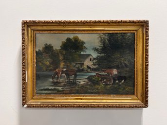 Oil On Board, Pastoral Scene With Cows, Signed SE Chapman