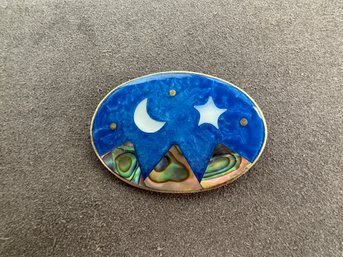 Vintage Alpaca Abalone Night Sky Brooch