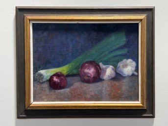 Still Life Oil Painting Of Onions And Leeks Signed McShanley