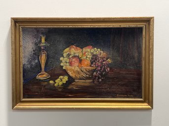 20th Century Fruit Still Life Oil Painting On Board Signed Evangeline Kantos