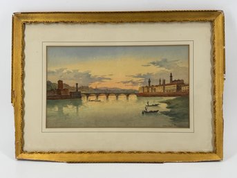 Signed View Of Florence Watercolor Painting
