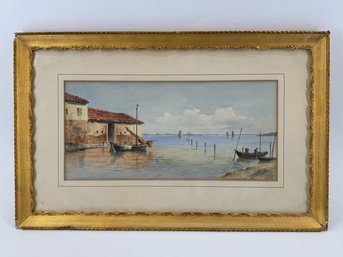Signed Venetian Lagoon Watercolor Painting