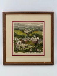 On The Dairy Farms, Cows Wander Over The Hills, Munching The Grass Illustration