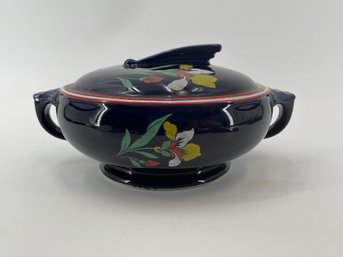 Vintage Halls USA Cobalt Blue Iris Sundial Lidded Casserole/Vegetable Dish