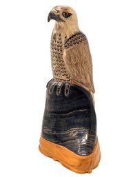 Buffalo Horn Carved Eagle Statue On Wood Base