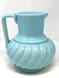 Antique Hand Blown Blue Glass Pitcher