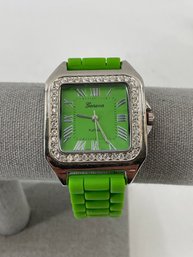 Geneva 'Platnium' Lime Green Rubber Watch (E)