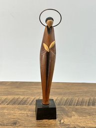 Mid-century Modern Hand-carved Wooden Madonna Statue