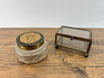 Two Vintage Glass And Metal Trinket Boxes