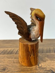 Hand-carved Wooden Pelican Figurine