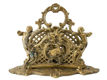 Victorian Vintage Brass Letter Holder W/ Cherubs