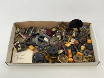 Large Lot Of Antique Celluloid Buttons