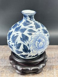 Vintage Gump's Thailand Bubble Vase With Wooden Pedestal