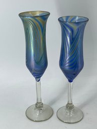 Iridescent Feathered Pull 11' Tall Stemmed Flute Glasses