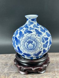 Vintage Gump's Thailand Bubble Vase With Carved Wooden Base