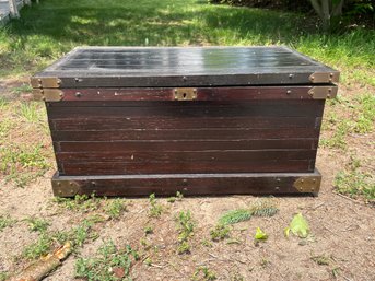 Nice Antique Wooden Tool Chest With Brass Corners And Ornate Hardware