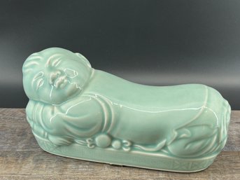 Vintage Chinese Porcelain Pillow With Celadon Green Glaze