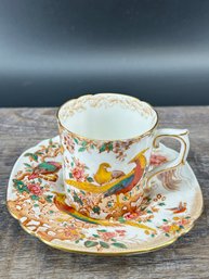 Vintage Royal Crown Derby Teacup And Saucer In 'Olde Avesbury' Pattern Made In England