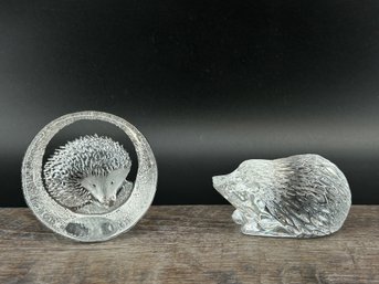 Pair Of Crystal Hedgehog Paper Weights