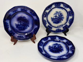 Group Of Antique Davenport Flow Blue Amoy Plates