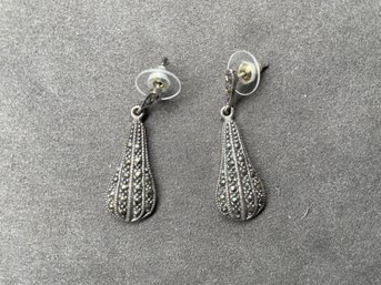 Sterling Silver Marcasite Long Teardrop Earrings