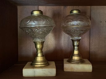 Lot Of 2 Antique Bullseye Glass Oil Lamp Fonts