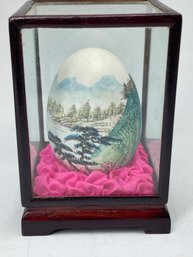 Decorative Egg Hand Painted In Glass Case