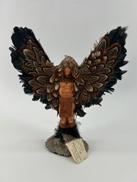 Native American 'Eagle Dancer' With Pheasant And Coque Feathers Signed Handmade