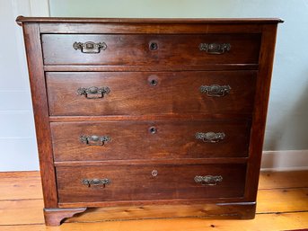 Antique Four Drawer Chest With Ornate Hardware