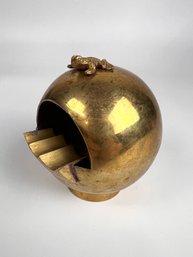 Vintage Brass Spherical Ashtray With Frog