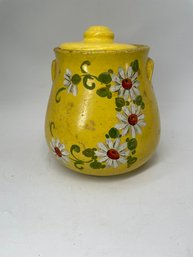 Vintage Yellow Pottery Cookie Jar With Flowers