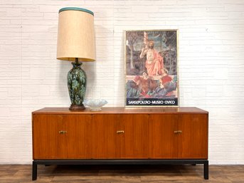 Mid Century Modern Credenza In The Style Of Jack Cartwright With Ebonized Base