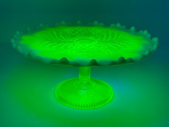 Victorian Davidson Pearline Primrose Vaseline Glass Cake Plate Uranium William & Mary Glass