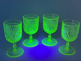 Antique Daisy Button Crossbar Vaseline Uranium Glass Stemware