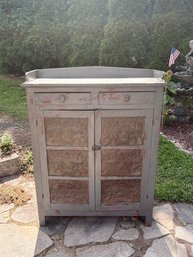 Antique Wooden Pie Safe With Punched Tin Panels, Dated 1868