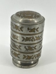Late 19th Century Chinese Pewter Tea Caddy W/ Brass Detail