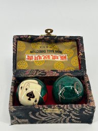 Vintage Chinese Baoding Balls W/ Playing Card Detail