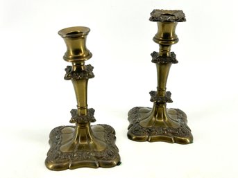 Antique Wilcox Brass Candle Holders Ornate