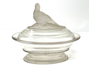 EAPG Imperial Frosted Glass Pheasant On Nest Covered Candy Dish