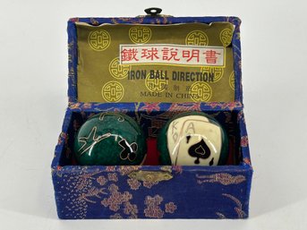 Vintage Chinese Baoding Balls W/ Playing Card Detail