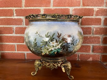 Antique Hand Painted Porcelain Footed Bowl - Signed