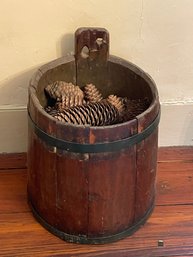 Antique Wooden Bucket Full Of Pinecones