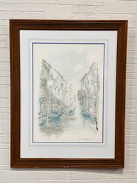Urbain Huchet, French Artist Little Canal In Venice Lithograph Signed 51/500