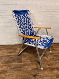 Vintage Woven Macrame Aluminum Folding Lawn Chair