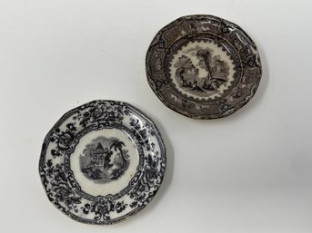 Two Antique Transfer Ware Plates Black