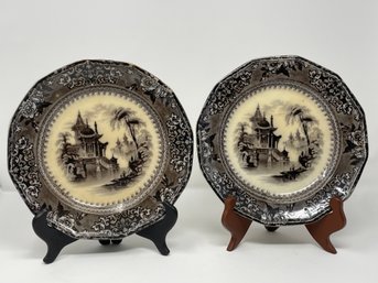 2 Antique J Clementson Corea Flow Mulberry Ironstone Plates