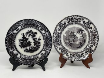 2 Antique J Clementson Corea Flow Mulberry Ironstone Plates (3)